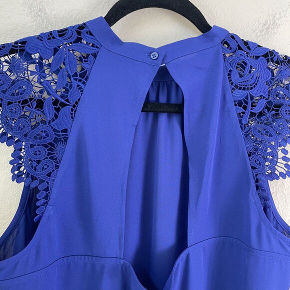NEW Express Womens Large Royal Blue Lace Cap Sleeve Blouse Shirt Top - Picture 11 of 11